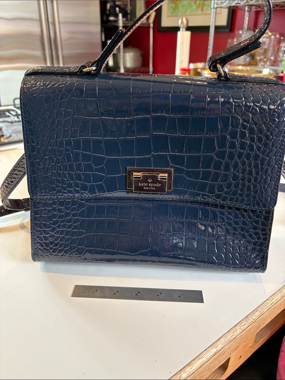 kate spade Navy Croc-Embossed Top-Handle Satchel